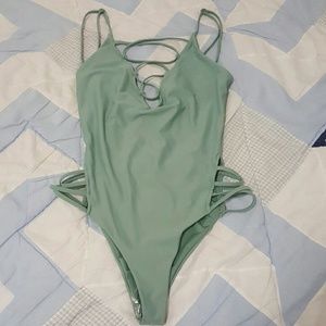 Tobi Too Good lace up monokini in olive