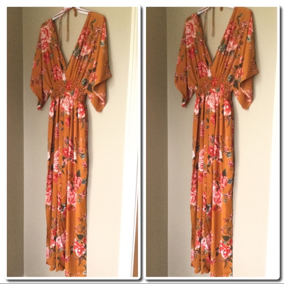 Flower Print Maxi with Kimono Sleeves - Picture 6 of 8