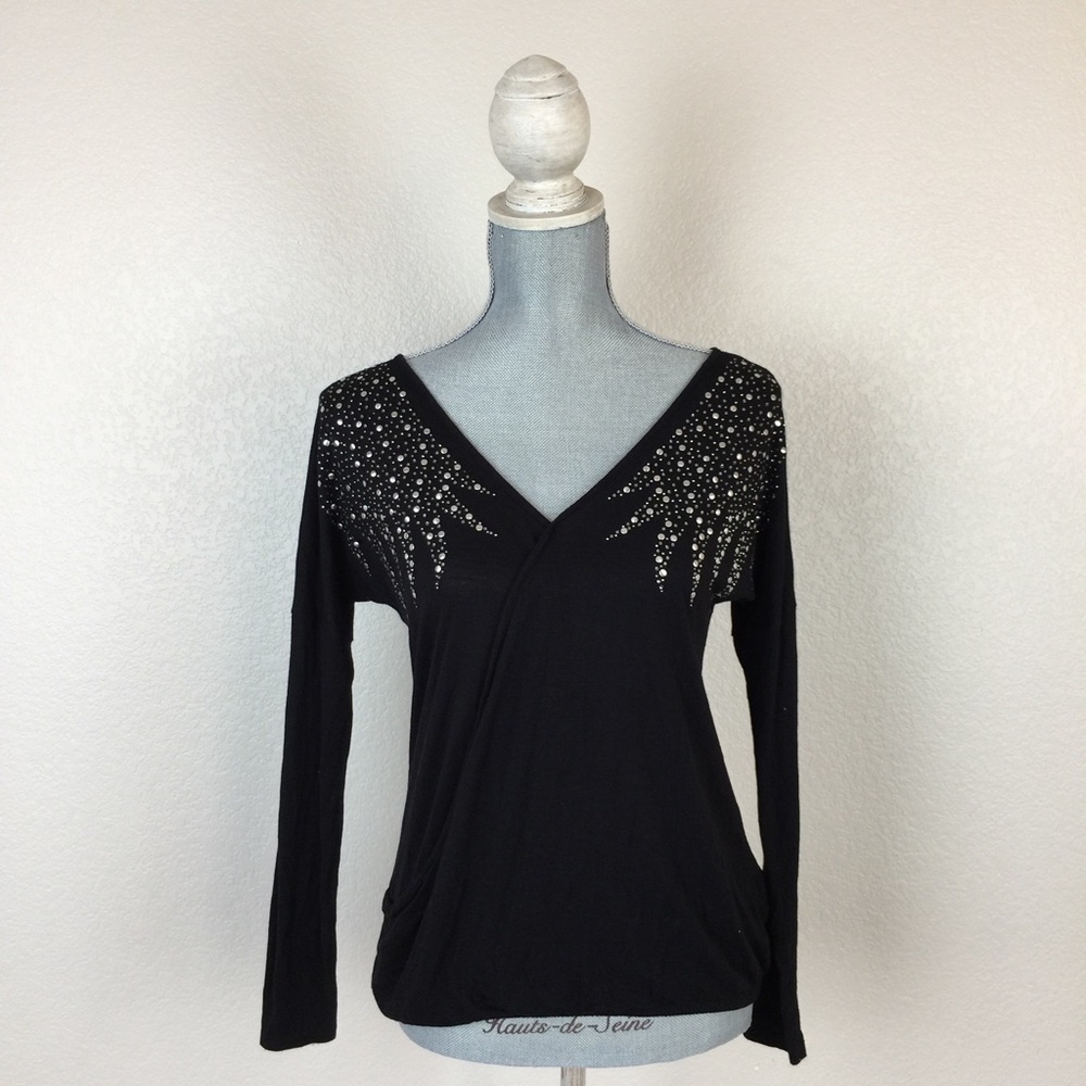 💋Rock & Republic bling studded wrap drape blouse