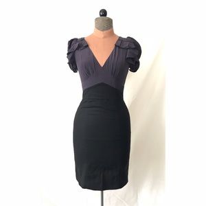 Rebecca Taylor purple/black flutter-sleeve sheath