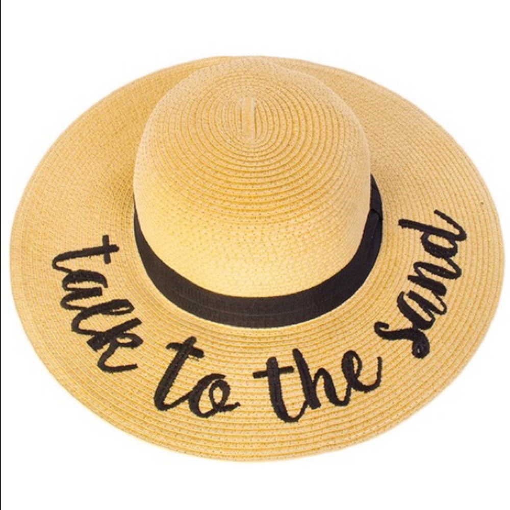 "Talk to the Sand" Embroidered Floppy Beach Hat - Picture 2 of 5