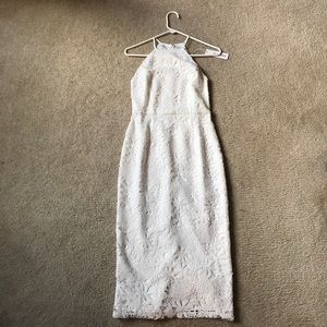 White Lace High Neck Halter Dress