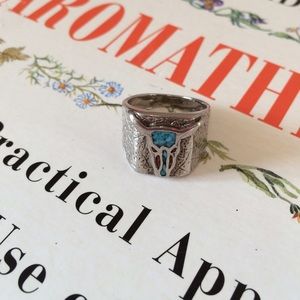 South West Enamel Skull Silver Ring