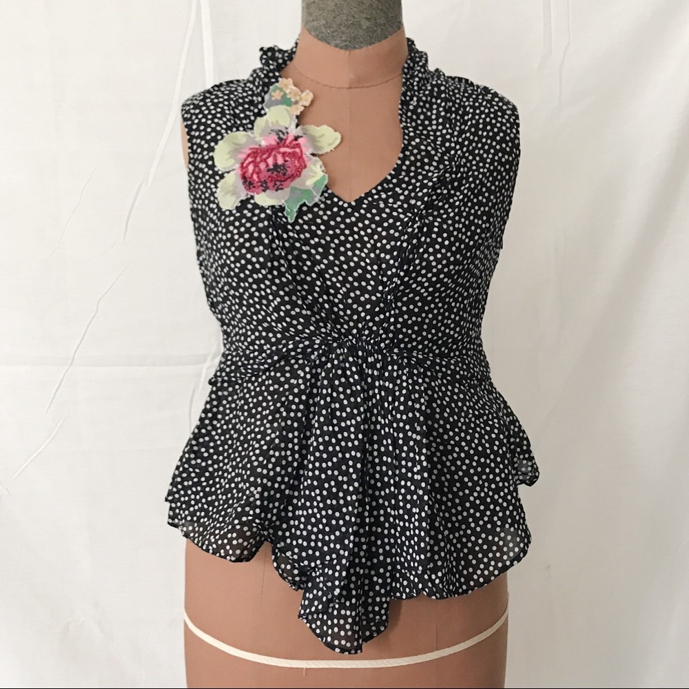 Anthropologie Odille polka dot peplum top w flower