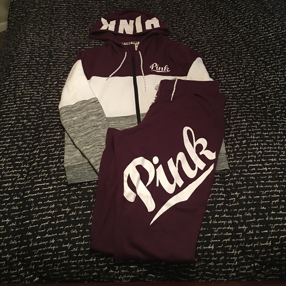 Burgundy, white and grey 2pc PINK Suit.