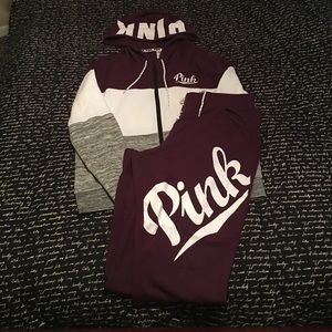 Burgundy, white and grey 2pc PINK Suit.