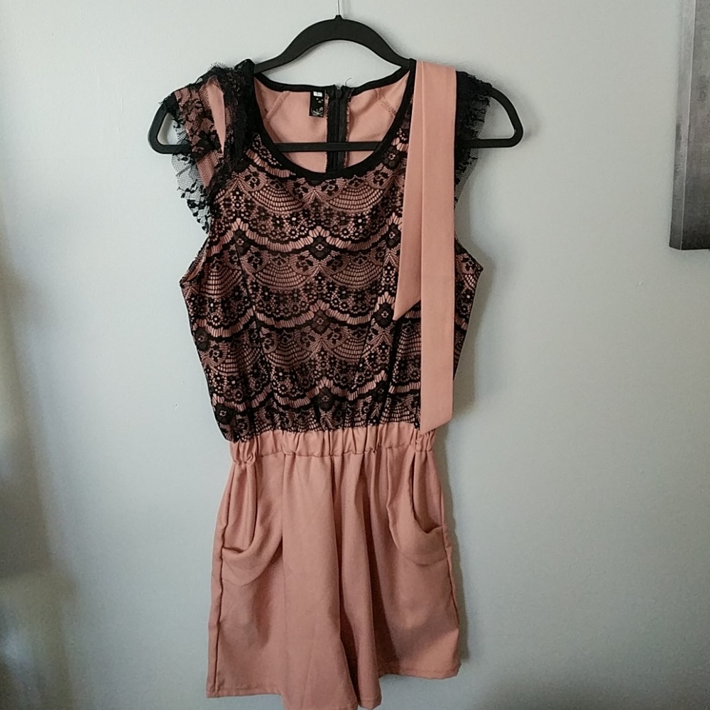 Lace Pastel pink romper with belt