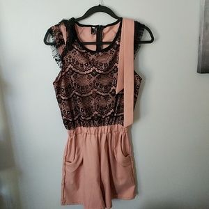 Lace Pastel pink romper with belt