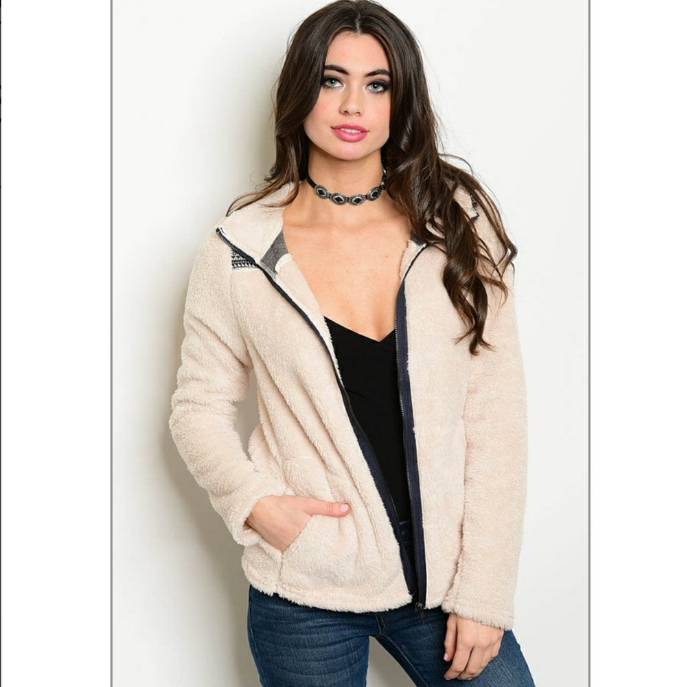 Lightweight ivory faux fur jacket