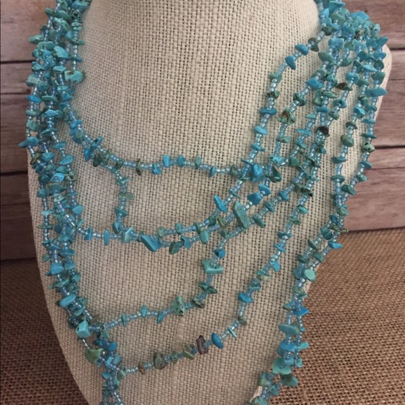 Multi Strand Blue Howlite Necklace 20" - Picture 2 of 4