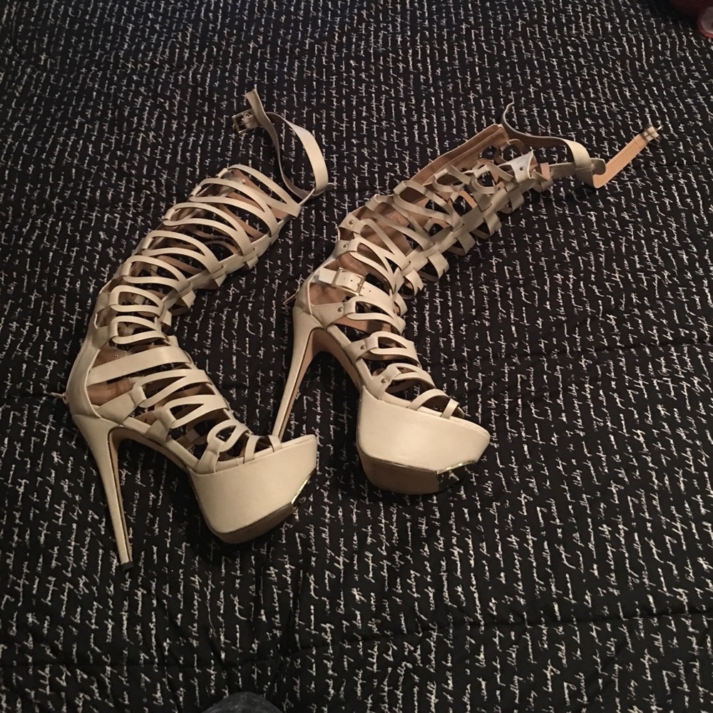 Gladiator knee high heel sandal