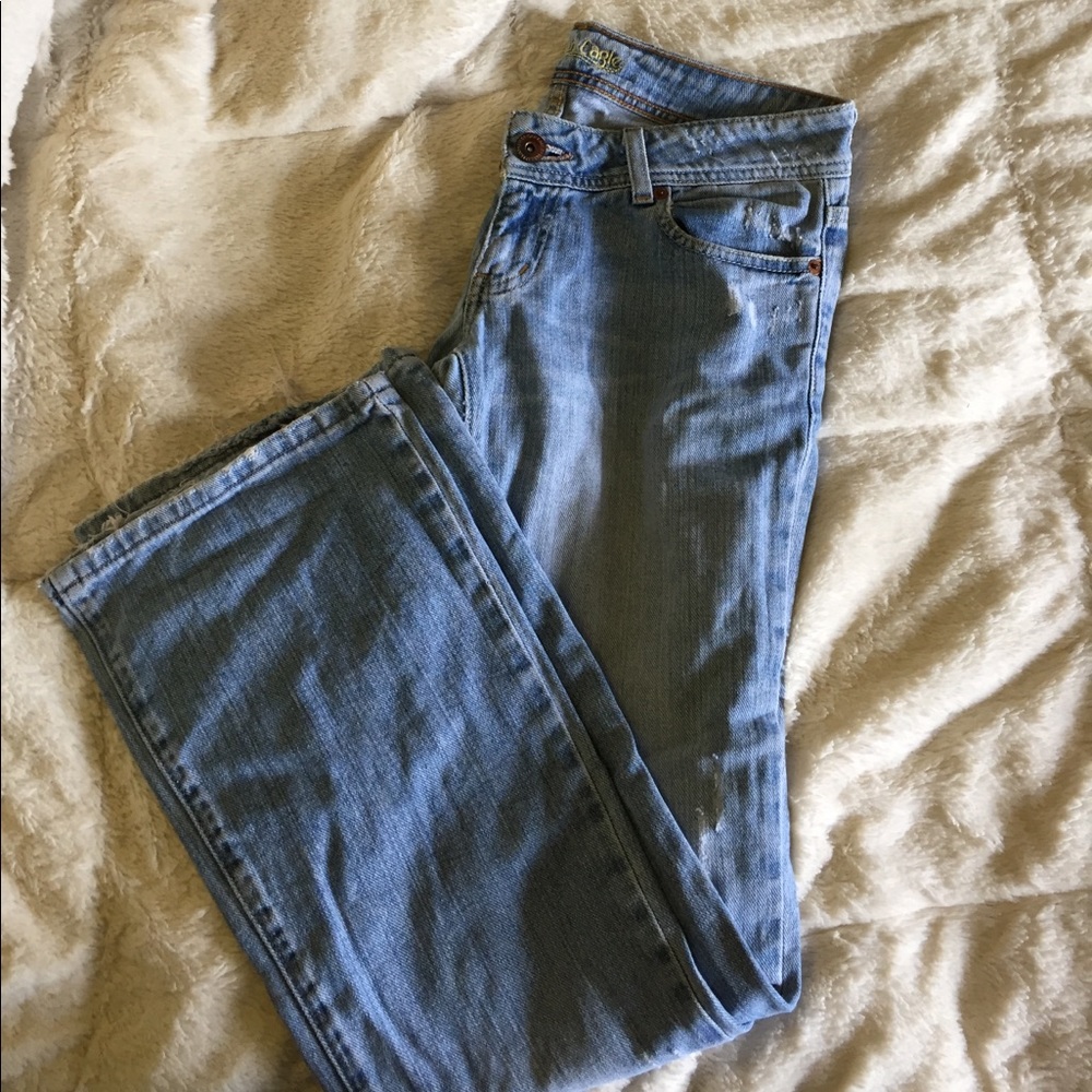 worn american eagle boot cut jeans
