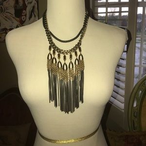 Stella & Dot gunmetal/gold Lillith fringe necklace