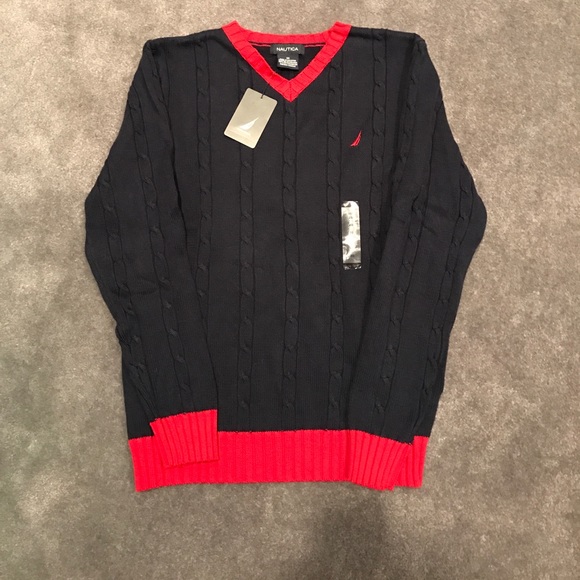 Boys Navy Blue Nautica sweater with red accents - Picture 1 of 3