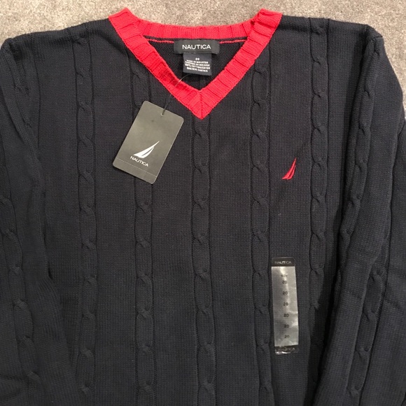 Boys Navy Blue Nautica sweater with red accents - Picture 2 of 3