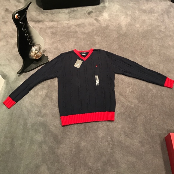 Boys Navy Blue Nautica sweater with red accents - Picture 3 of 3