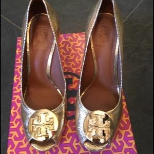 Authentic gold Tory Burch Wedges with box size 8