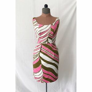 Trina Turk shift dress, pink/green retro pattern