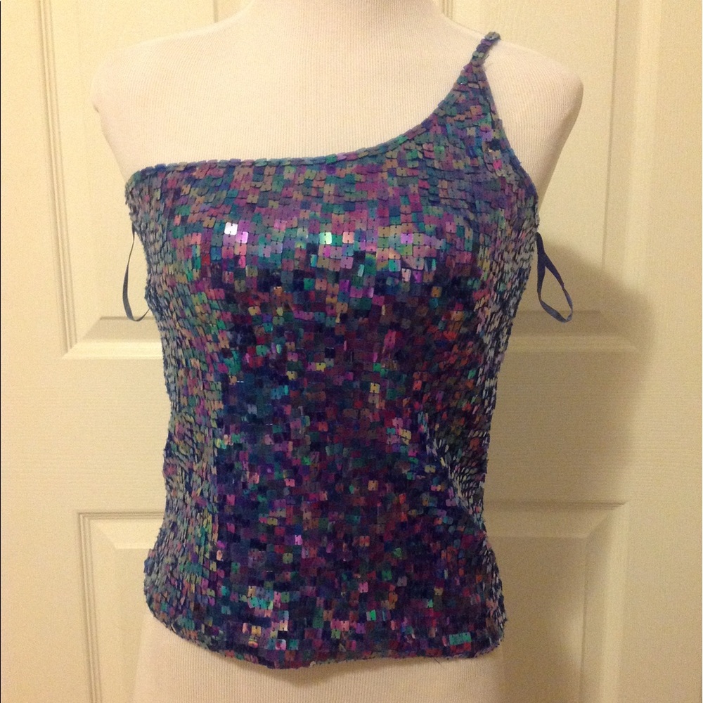 Express NEW Square Sequin One Shoulder Top