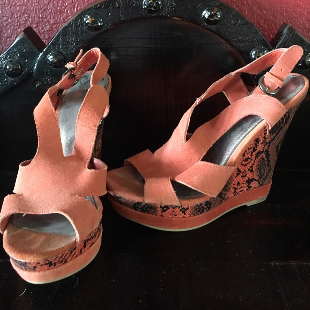 Orange Snake Skin Wedges