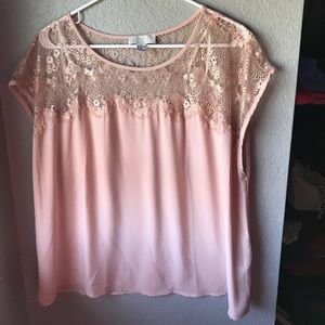 Plus size pink chiffon lace shoulder