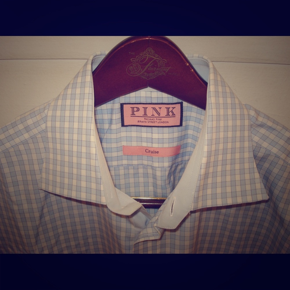 Thomas Pink Check Classic Fit Button Cuff 16 41cm