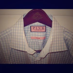 Thomas Pink Check Classic Fit Button Cuff 16 41cm