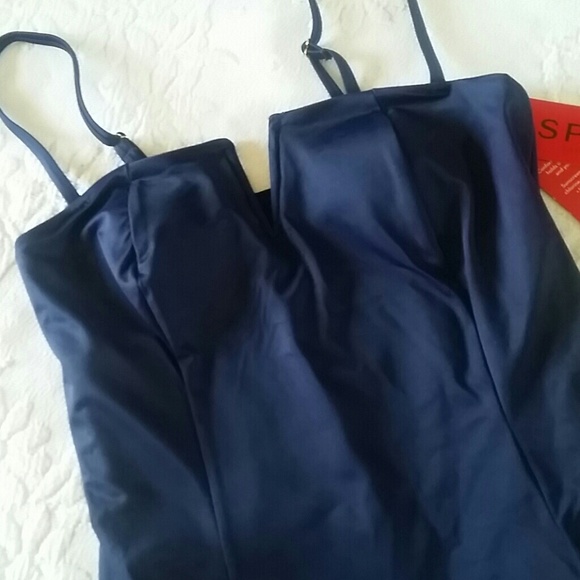 SPANX NAVY RUFFLE SWIM DRESS SHAPING SUIT - Picture 3 of 8