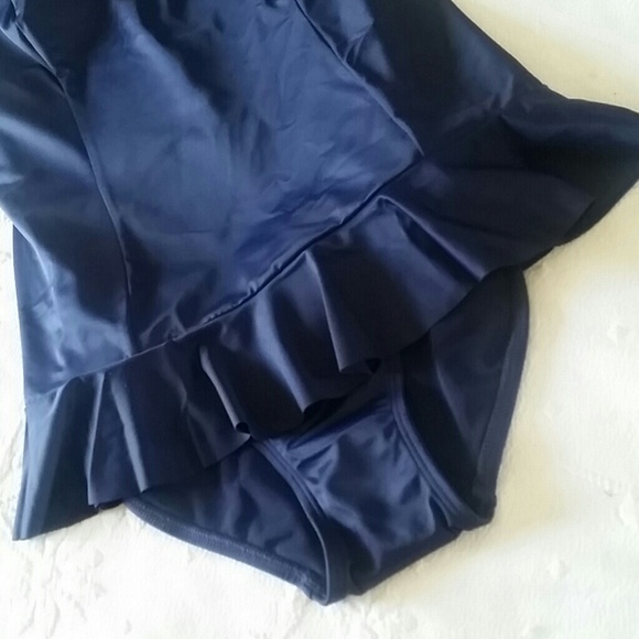 SPANX NAVY RUFFLE SWIM DRESS SHAPING SUIT - Picture 4 of 8