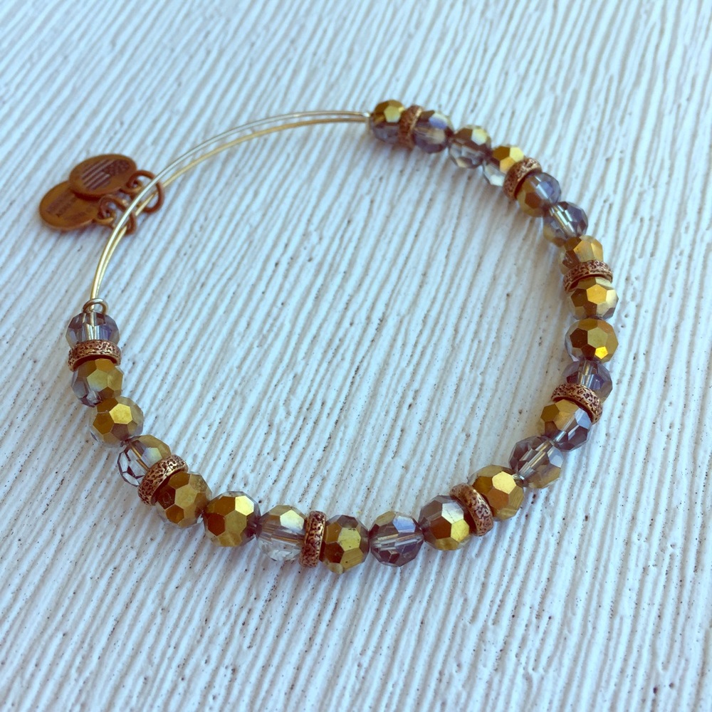 Green and gold Alex And Ani retired beaded bangle