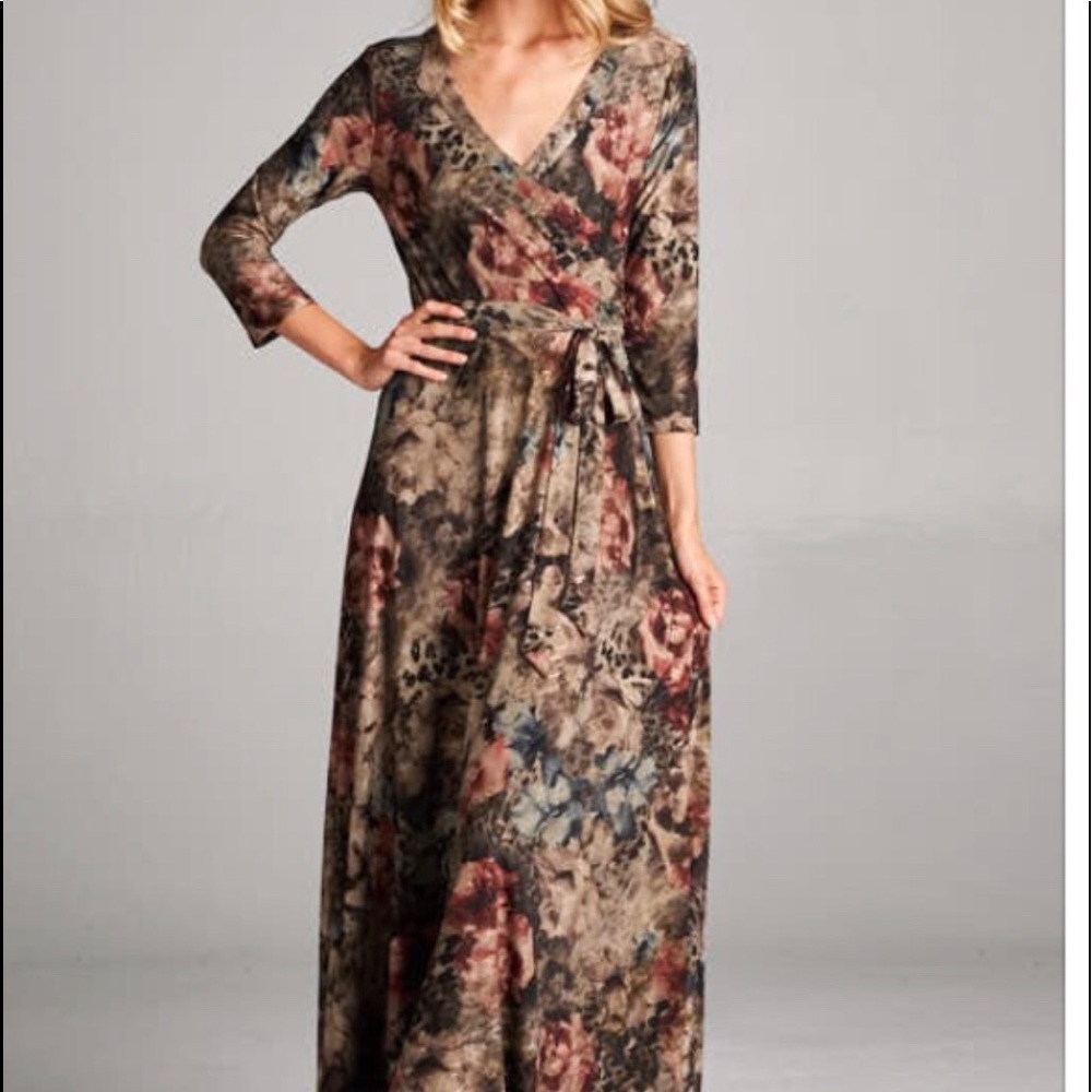 Gorgeous faux wrap maxi in taupe-