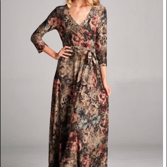 Dresses & Skirts - Gorgeous faux wrap maxi in taupe-