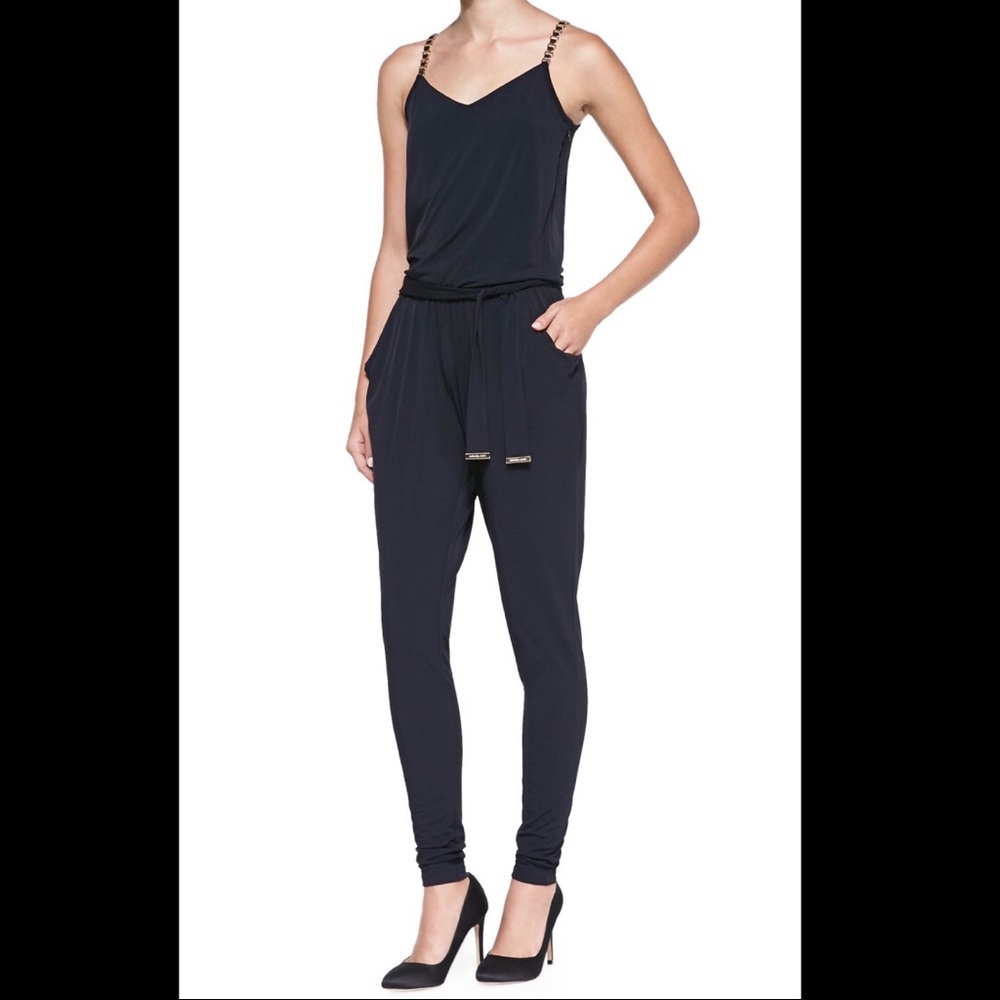 MICHAEL Michael Kors Chain-Strap Navy Jumpsuit