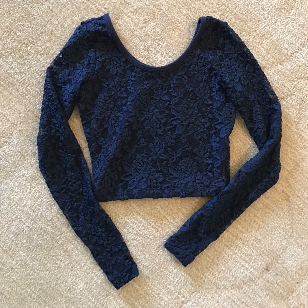 Abercrombie & Fitch Navy Blue Cropped Lace Top