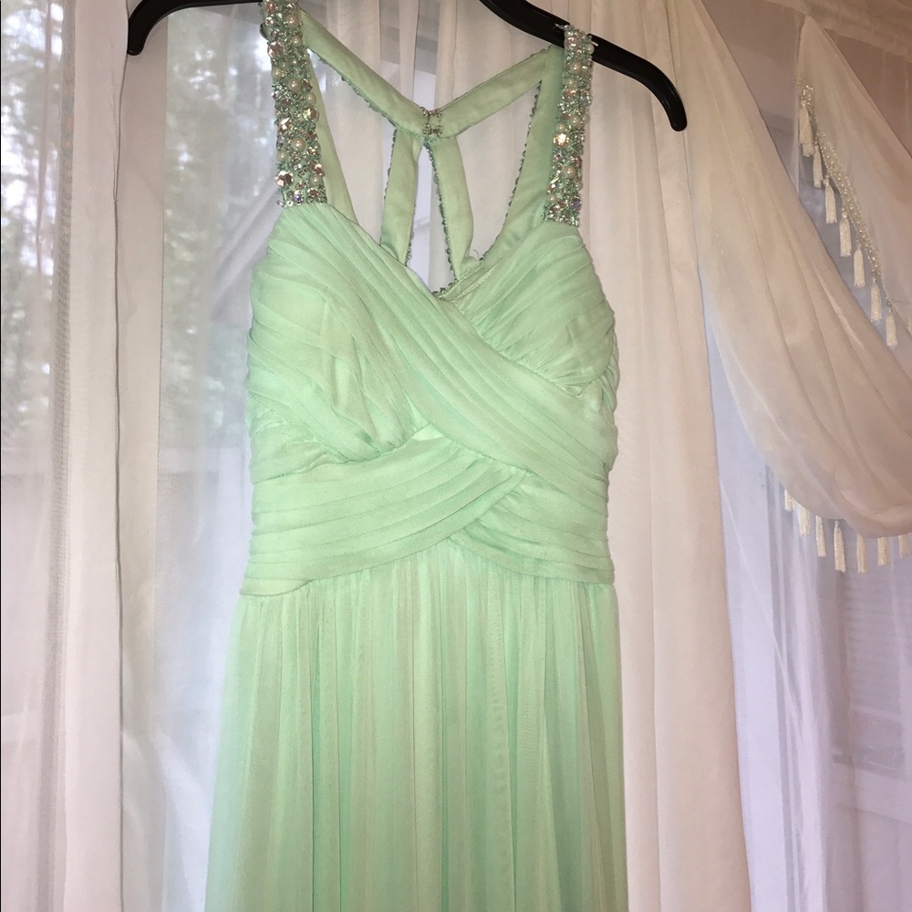 Romantic mint green prom dress