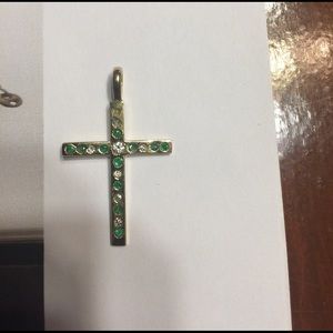 Ladies 14k yellow gold emerald and diamond cross
