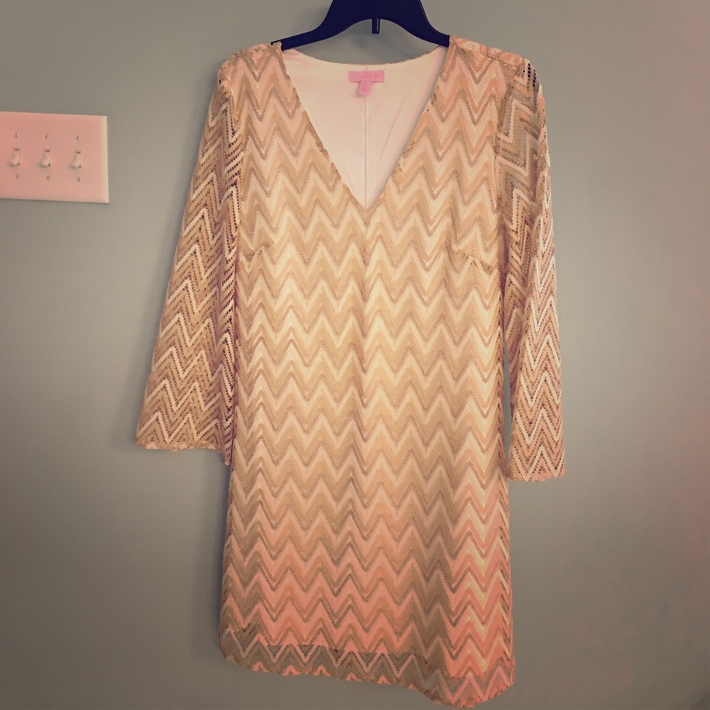 Lilly Pulitzer gold chevron bell dress Large