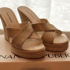 Summer wedge sandals- gold and tan espadrilles