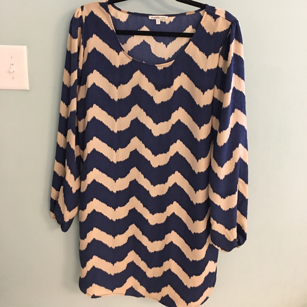 Charlotte Russe XL navy tan chevron dress
