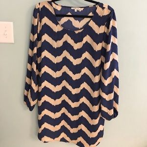 Charlotte Russe XL navy tan chevron dress