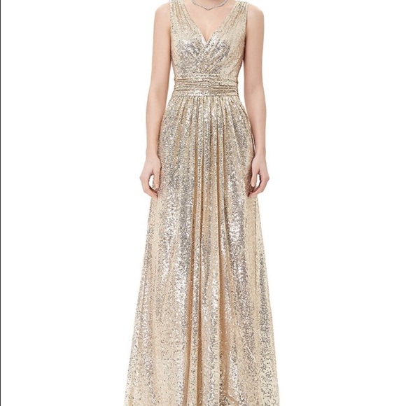 Kate Kasin Dresses & Skirts - Women Gold Sequined Bridesmaid/Prom Gown