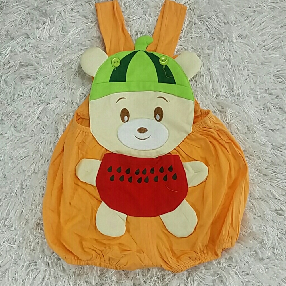 Orange Teddy Watermelon Romper. Kids - Picture 1 of 4