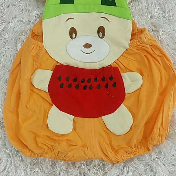 Orange Teddy Watermelon Romper. Kids - Picture 3 of 4