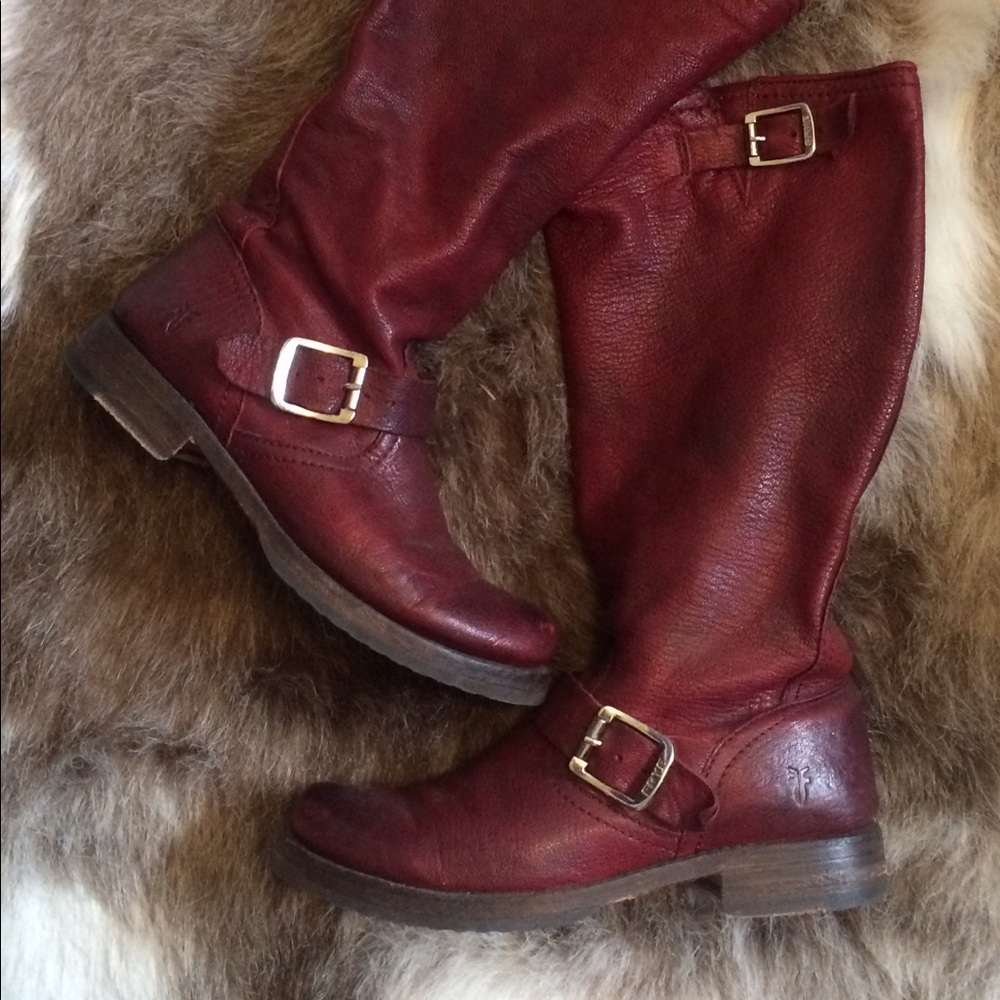 Red knee high Frye boots size 6