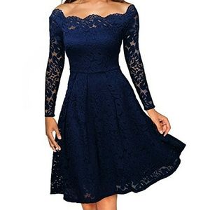 Women's Vintage Floral Lace Long Sleeve Boat Neck