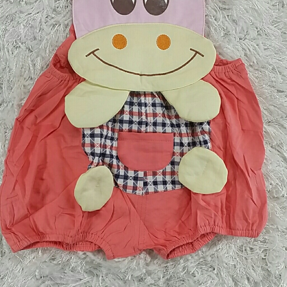 Salmon Color Cow Romper. Kids - Picture 3 of 4