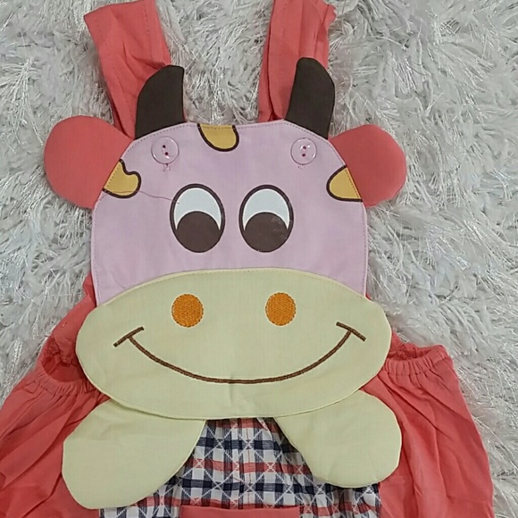 Salmon Color Cow Romper. Kids - Picture 2 of 4