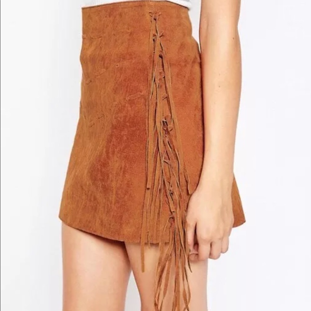 Asos suede fringe mini skirt size US 12