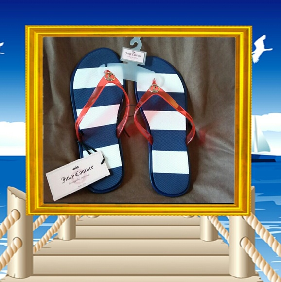 Juicy Couture Shoes - Juicy couture red, white,  n blue flip flops