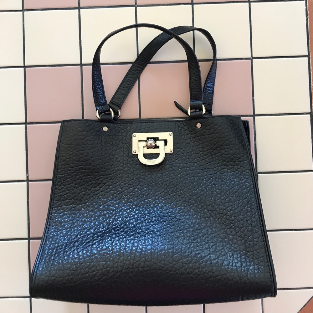 Women DKNY Black Leather Tote Shopper Pebbled